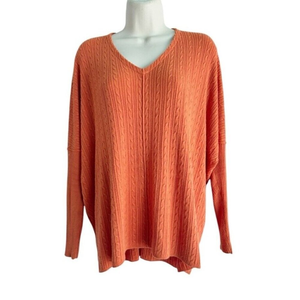 MarlaWynne Women's Sz S Layers Baby Cable Knit Orange Pullover Sweater